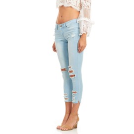 cover girl Women's Ripped Cropped Skinny Jeans, Baby Blue, 13