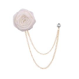 Elegant Rose Flower Brooch Pin for Women Men Handmade Fabric Flower Lapel Pin Dress Suit Accessories-White