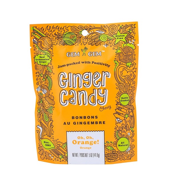 Gem Gem All Natural Chewy Oh, Oh, Orange Ginger Candy 1.25 oz (Pack of 12)