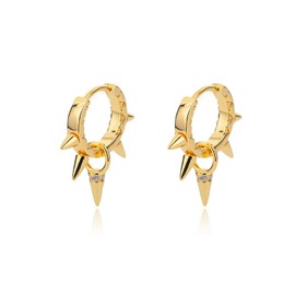 14K Gold Plated Punk Rivet Hoop Earrings for Women,Dainty Silver Small Gothic Spike Huggie Earrings,Personality Party Band Bar Jewelry Gifts (Gold)