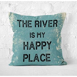 DECOPOW Vintage Style River House Decorative Throw Pillow Cover,The River is My Happy Place Square 18X18 Inches (River is Happy Place)