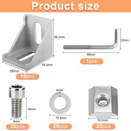 JiangLin 10 x Aluminium Profile Angle Mounting Material Aluminium Profile Connector 40 x 40 cm Aluminium Angle Connector Corner Connector Wall Bracket 90 Degree Angle Grid for 4040 Strut Profile DIY