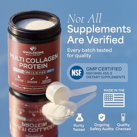 Wholesome Wellness Premium Multi Collagen Peptides Protein Powder for Women and Men, 5 Types of Hydrolyzed Collagen, Grass-Fed, Non-GMO & Unflavored, 