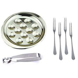 MBB Escargot Dining Set 12 Compartment Holes Snail Plate Tong 4 Forks Stainless Steel