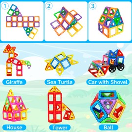 AOUVT 56 Pieces Magnetic Building Blocks, Magnetic Toy Magnets for Children, Funny Educational Building Toy, Perfect Gift Choice for Boys and Girls Aged 3-8 Years
