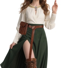 HiiFeuer Medieval Faux Leather Belt Bag, Vintage Renaissance Belt Pouch Fanny Pack Purse, Waist Bag Cosplay for Ren Faire (Brown A)