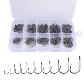 10 Sizes Fishing Hooks - Fishing Hooks Barbed Hooks with Holes and Plastic Box, Sea Fishing Accessories, Pack of 400