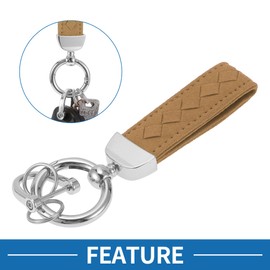 A ABSOPRO Car Keychain Universal Key Chain with Ring for Key Fobs for Home for Women Faux Leather Brown Silver Tone 1 Set