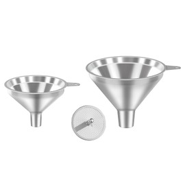 Serinar 3-Piece Stainless Steel Kitchen Funnel Set for Kitchen Bottle Filling, 2 Funnel Sizes and 1 Strainer for Oils, Liquids, Fluids, Dry Ingredients and Powders, Durable, Washable