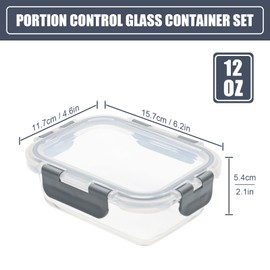 6pack 12oz Small Glass Meal Prep Containers, Glass Food Storage Containers with Snap Leak Proof Lids, Microwave, Freezer and Dishwasher Safe (Grey, 12oz)