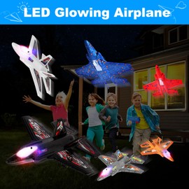 6 Stücke Flugzeug Spielzeug, Styroporflieger mit Katapult Pistole, Wurfgleiter LED Segelflugzeug Wurfspiel Kinders Outdoor Spielzeug für Kinder Geburtstag Geschenke Jungen Mädchen 4 5 6 7 8 9 10 Jahre
