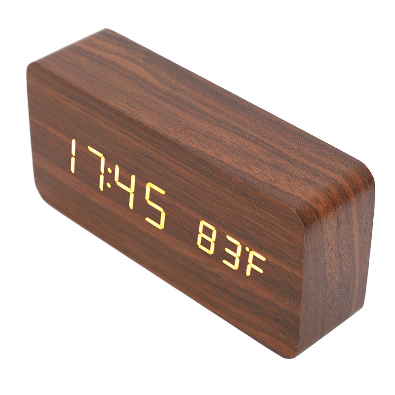 LED Wood Digital Alarm Clock 3 Level Brightness Electronic Clock