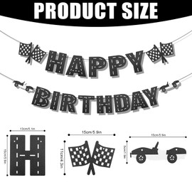 Race Car Birthday Banner, Glitter Black Racing Themed Birthday Banner Pre-String Racing Car Checkered Banner for Boys Racing Themed Birthday Decorations
