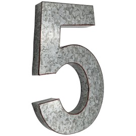 20" Metal Number 5 (Five) Wall Decor, Silver with Rusted Edges, Galvanized Wall Mountable Decoration for Country, Mid-Century, or Farmhouse Themed Room or Event - SciencePurchase