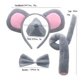 EMEISAN Grey Mouse Fancy Costume set Mice Ears Headband Nose Tail Bow Tie Rat Tutu Skirt Animal Theme Cosplay Outfit Party (With Skirt)
