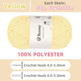 Reessy Chenille Yarn, Soft Chunky Yarn for Crochet, 4 ×50g Thick Wool Fluffy Wool Perfect for Crochet Baby Blankets, Jumpers, Scarves, Hats(Yellow)