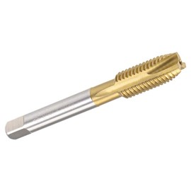 TOP-VIGOR M12 x 1.75mm Spiral Point Plug Thread Tap, Thread Milling Tap with H2 Tolerance 3 Flutes Ground Threads, HSS Titanium Coated (Round Shank with Square End)