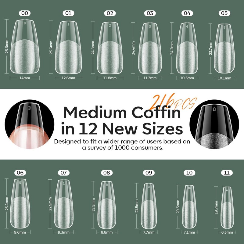 modelones Gel Nail Kit, Gel Nail Tips Medium Coffin Shape,