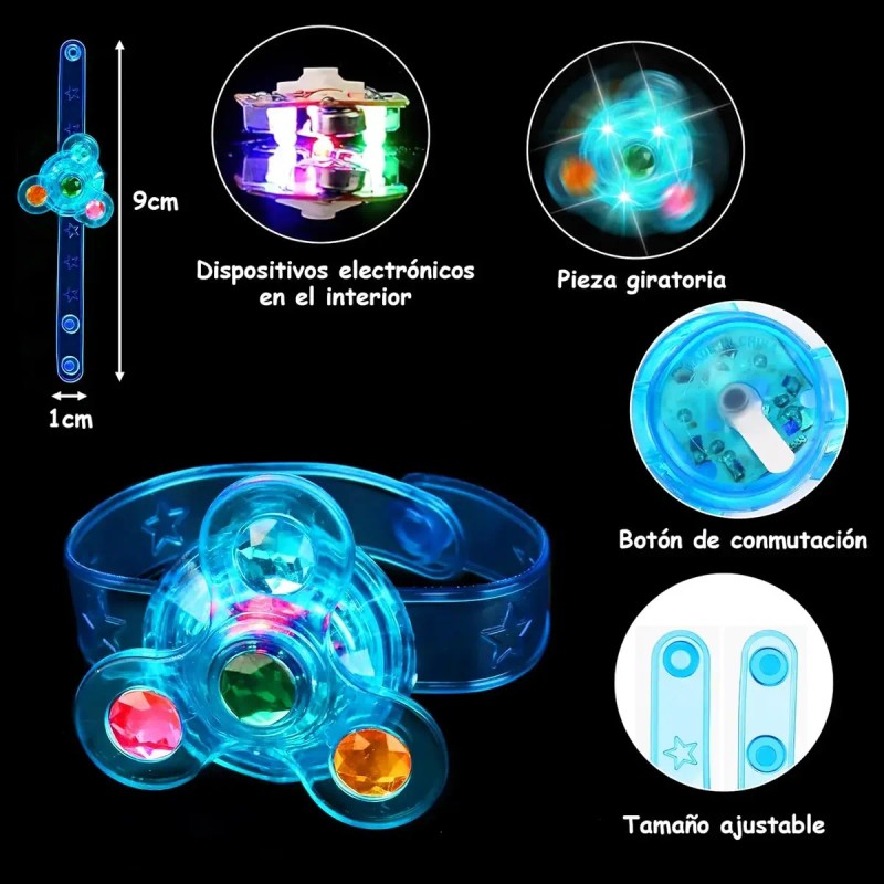 Fiesta Neon Led Luz Con 18 Anillos 6pulseras Neon Giratorias