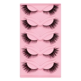 Uytrrsvd 5 Pairs 3D Faux Mink Lashes - Dramatic Cat Eye Wispy Volume with Featherlight Invisible Band, Reusable False Eyelashes Easy to Apply for Day to Night Wear, Parties & Special Events (XF44-5)