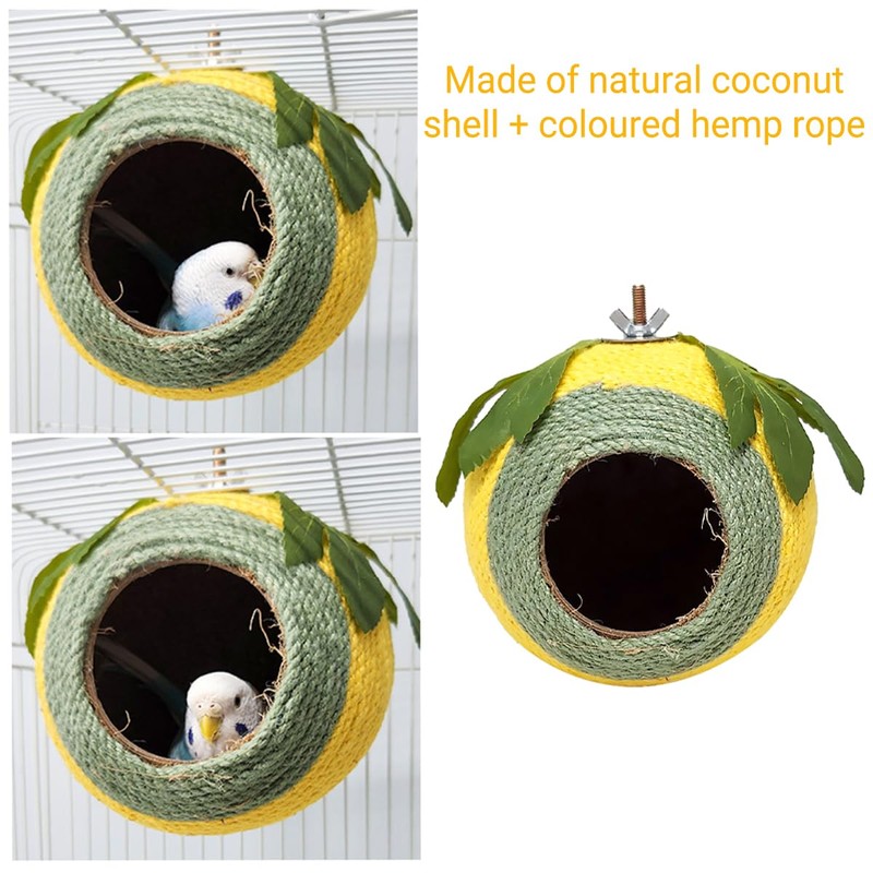 AIMALL Coconut Shell Bird Nest with Colourful Braided Rope and