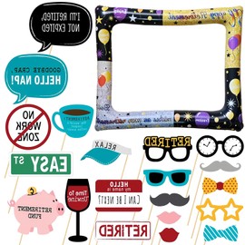 Retirement Party Photo Booth Frame Inflatable Selfie Frame with 20Pcs Photo Booth Props,Happy Retirement Inflatable Picture Frame Blow Up Party Prop Kit for Men Women Retirement Party Decorations