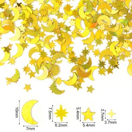 HOTUT Stars Moon Confetti Gold, 45 g Glitter Stars Confetti Confetti Decoration Christmas, Stars Moon Sequins Confetti Table Decoration for Wedding, Birthday, Parties, Anniversaries (Laser Gold)