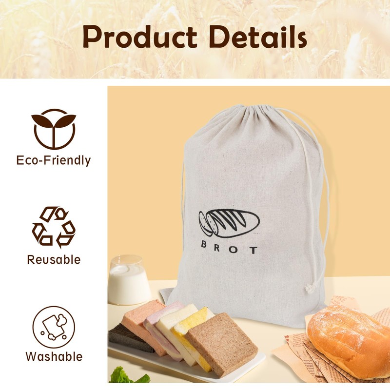 Pack of 3 Linen Bread Bags, Bread Bags Storage, Keep