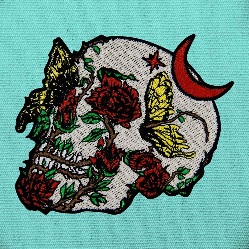 ZEGINs The Rose Skull Plant Skeleton Patch Embroidered Applique Badge