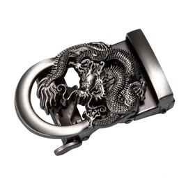 Barry.Wang Dragon Belt for Men Genuine Leather with Automatic Buckle Black Business Belt Gift Novelty