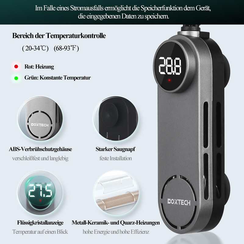 boxtech Aquarium Heater, Small Submersible Heater, Adjustable with Overtemperature Protection