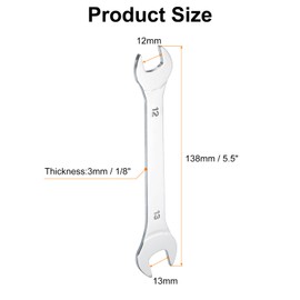 sourcing map Super Thin Open End spanners Metric, 12mm x 13mm, Slim Chrome-Vanadium Steel Wrench Tool for Tight Spaces Repair