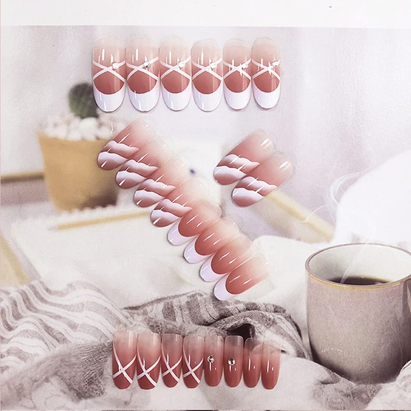 Set of 24 Nail Tips, Medium Length, Classic French x