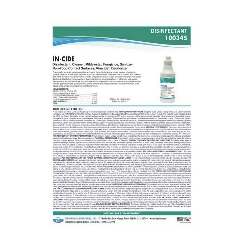 Theochem Laboratories in-Cide Multi Surface Fresh Disinfectant Cleaner (1 Gallon)