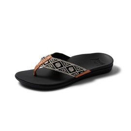 Reef Women's Ortho-Bounce Woven Flip Flops, Black White