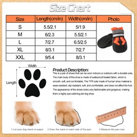 4 Pieces Dog Boots Paw Protector,Waterproof Dog Shoes with Reflective Straps,Adjustable Washable Non-Slip Dog Shoes,Dog Boots for Injured Paws,Orange Outdoor Paw Protectors Dog Shoes(L)