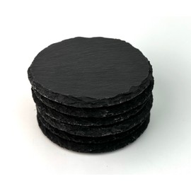 Sleek and Stylish Slate Coaster Set - Natural Slate Coasters - Round Slate Coasters for Drinks - 6-Piece Rustic Slate Drink Coaster Set with Protective Feet - Perfect Slate Coaster for Home Use. (6)