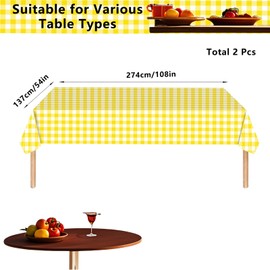 2pcs Yellow and White Checkered Disposable Tablecloth Table Covers,137 * 274cm Yellow Chequered Party Rectangular Tablecover for Picnic,Baby Shower,Wedding,Birthday Party Table Decoration