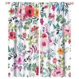 Floral Blackout Windows Curtains, Watercolor Floral Pink Floral Curtain Decoration Pink Curtains, for Home Living Room Bedroom Decor 42x54in 2 Panels