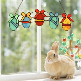 HomeBeauty Easter Eggs Stained Glass Window Hanging Panel Suncatcher, Tiffany Style Handcrafted Ornament for Easter Holidays Party Decoration and Gifts for Children (Easter Eggs)