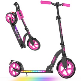 BELEEV Big Wheel Scooter for Kids Ages 6+ with Light-Up Deck, 2 Wheel Kick Scooter for Adults Teens, 5 Adjustable Height, Lightweight Sport Commuter Scooter, Max Load 220 lbs (Nebula Purple)