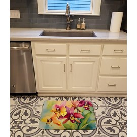 Caroline's Treasures Orchids in Watercolor Memory Foam Kitchen Mat Machine Washable Anti-Fatigue Mat Cushion Comfort Bath Mat or Kitchen Rug
