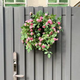 Shyshining 6FT Bendable Pink Rose Flower Garland, Artificial Silk Wild Roses Vine Leaves Hanging Flowers for Wall Fireplace Fence Trellis Wedding Baby Shower Room Home Spring Summer Decor(2PC)