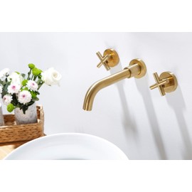 SITGES Gold Bathroom Faucet, Double Handle Wall Mount Bathroom Sink Faucet and Rough in Valve Included (Gold)