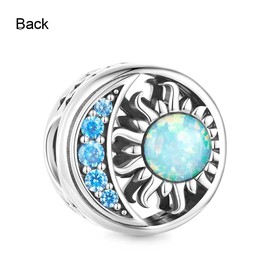 GNOCE Charm Bead Sparkling Sun Moon Opal Stone Charm 925 Sterling Silver Pendant for Women Girls Mother's Day Gifts for All Bracelet Necklaces, Sterling Silver