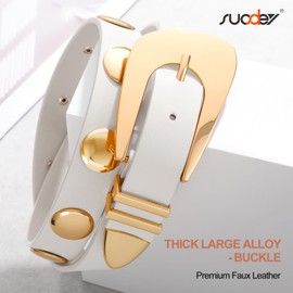 SUOSDEY Womens Gold Studded Leather Belt Fashion Punk Ladies Waist Belt with Gold Buckle
