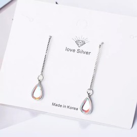 Unbranded 925 Silver Plated Opal Waterdrop Ear Chain Thread Through Threader Earrings P1