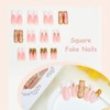 MISUD Press on Nails Long Square Fake Nails Glossy Glue