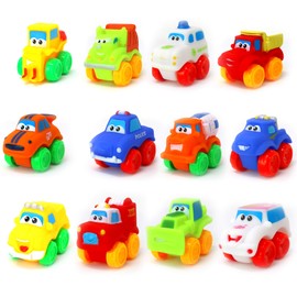 Big Mo's Toys Baby Cars - Soft Rubber Toy Car Set Small Vehicles for Babies and Toddlers - 12 Pieces