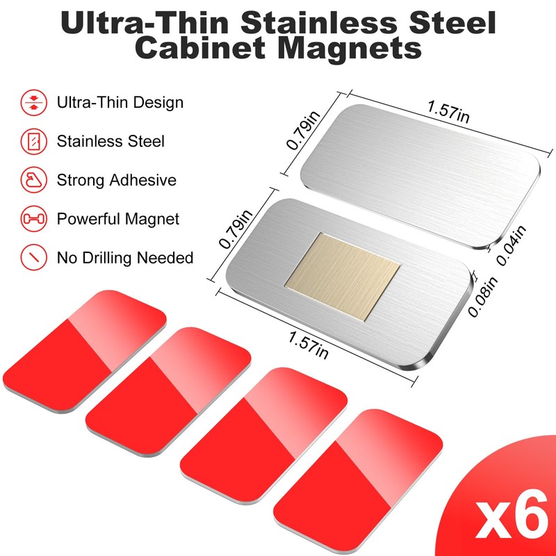 PHIXBEAR 6 Pack No Drill Magnetic Cabinet Catches, Ultra Thin